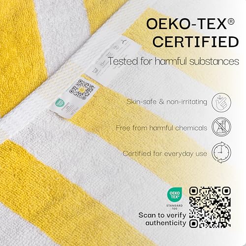 Salt Earth Cotton Striped Beach Cabana Towel, 6 Pack - 30"x60" Quick Dry Towels, Pool Essentials, Travel, Gym & Bathroom Towels, Oversized Beach Vacation Essentials, Lemon Yellow - color: Lemon Yellow-1, size: Pack of 6