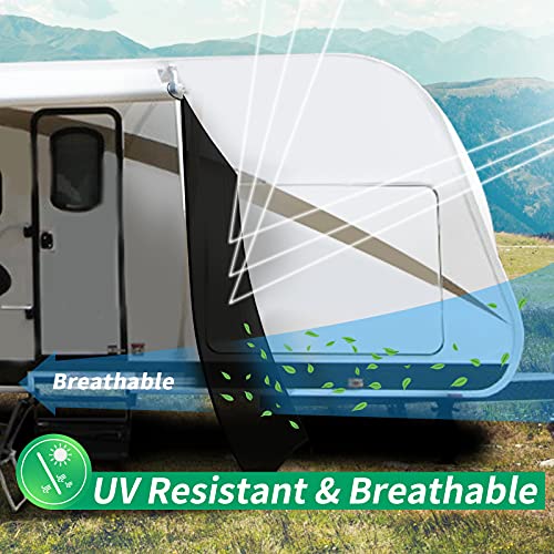 RV Awning Side Shade Screen 9'x 7' Breathabe Black Mesh Sunshade for Camper Trailer Canopy, UV Sun Blocker Complete Kits - size: 9’ x 7’