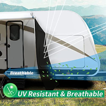 RV Awning Side Shade Screen 9'x 7' Breathabe Black Mesh Sunshade for Camper Trailer Canopy, UV Sun Blocker Complete Kits - size: 9’ x 7’