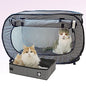 Necoichi Stress-Free Enclosure Cat Travel Carrier Cage 31.8" L x 20.0" W x 20.0" H with Litter Box Set Collapsible Gray White Stripes | Pop up Kannel, Crates - style: Cage+Litter Box