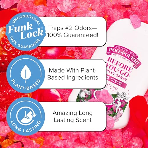 Poo-Pourri Before-You-Go Pocket Toilet Spray, Travel Essentials, Pink Citron, 1 Fl Oz, Up to 50 Uses, On-The-Go Bathroom Odor Deodorizer with Essential Oils, TSA Approved Size - size: 1 Ounce (Pack of 1), style: Pink Citron