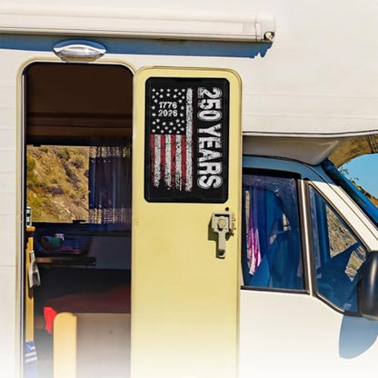 250 Years of American RV Trailer Door Window Shade 16x25 Collapsible RV/Camper Door Window Sun/Privacy Shade Thicken RV Blackout Window Cover Fabric Gift for Holiday - color: 250 Years of American Flag