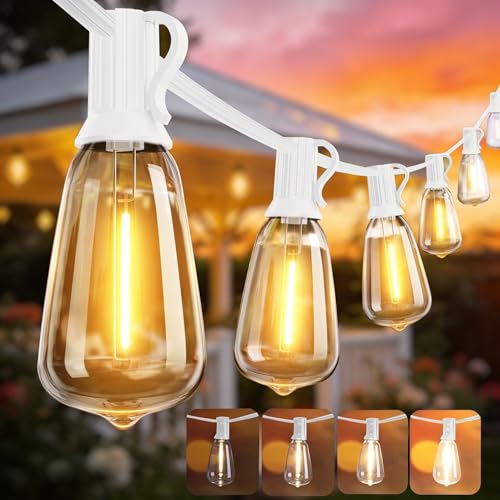 DAMAING Outdoor String Lights 50FT Waterproof,LED Patio Lights Dimmable with 27 Bright Shatterproof Retro Bulbs,Vintage Edison String Hanging Lights for Outside Bistro,Backyard,Balcony,White Cable - color: White, size: 50 Feet