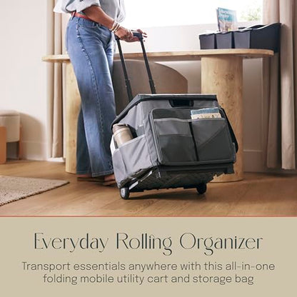 Mobile Folding Utility Cart with Canvas Storage Organizer Bag, Rolling Cart, Dark Grey/Grey - color: Dark Grey/Grey
