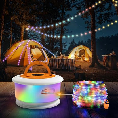 TOHETO Camping String Lights, 3 in 1 Upgraded Retractable RGB Outdoor String Lights with 19 Lighting Modes,Quick 30s Recovery, 32.8 FT Portable Tent Lights, Rechargeable Camping Lantern (White&Orange) - style: White&Orange