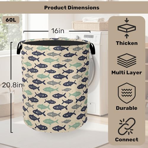 Cute Japanese-Style Fish Foldable Laundry Hamper - Waterproof Fabric Storage Basket with Handles, Clothes Hampers for Laundry,Bedroom,Dorm - color: Cute Japanese-Style Fish
