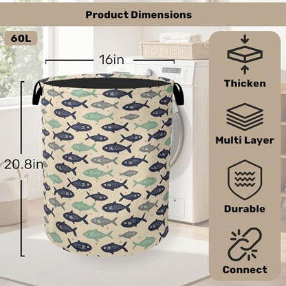 Cute Japanese-Style Fish Foldable Laundry Hamper - Waterproof Fabric Storage Basket with Handles, Clothes Hampers for Laundry,Bedroom,Dorm - color: Cute Japanese-Style Fish
