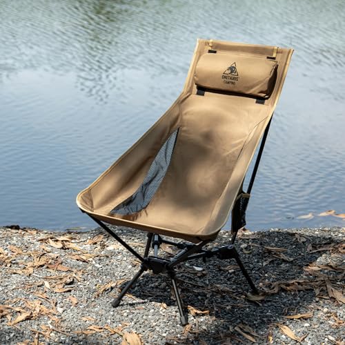 ONETIGRIS Tigerblade High Back Camping Chair with Pillow Design, Comfortable Widened Seat Folding Chair - color: Coyote Brown