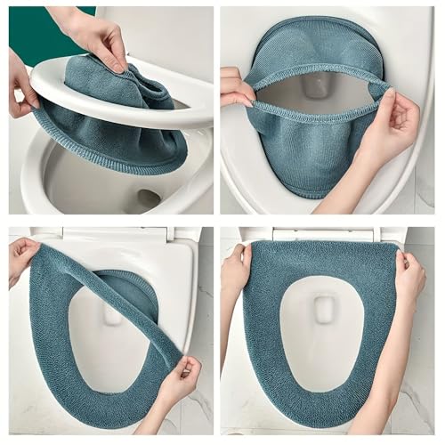 10 Pcs Bathroom Soft Thicker Warmer Stretchable Washable Cloth Toilet Seat Cover Pads (5 colors, 2 of each) - color: 5color*2