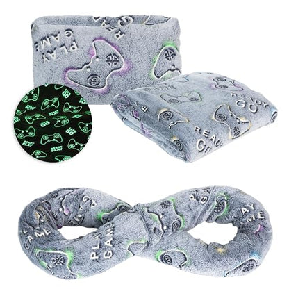 NAPRO Kids 3-in-1 Travel Blanket and Pillow Combo, Convertible Infinity Scarf, Lightweight Neck Support for Airplane, Car & Camping, Glow-in-the-Dark - Gamer - color: Gamer