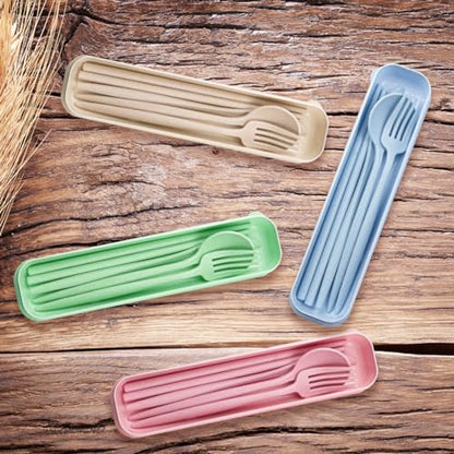 ELANE 4 Sets Reusable Travel Utensils Set with Case,Camping Cutlery Set Reusable Cutlery Set with Case,Utensil Sets for Lunch Picnic Daily Use Outdoor - color: color 2