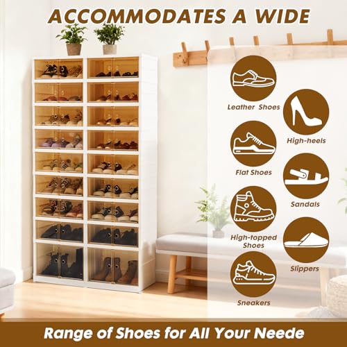 9 Tiers-36 Pairs Folding Shoe Rack Organizer Cabinet with Doors, Large Plastic Collapsible Shoes Shelf, Foldable Shoe Storage Boxes Cabinet, Easy Assembly Shoe Rack For Entryway (9 Tiers-36 Pairs) - size: 9 Tiers-36 Pairs