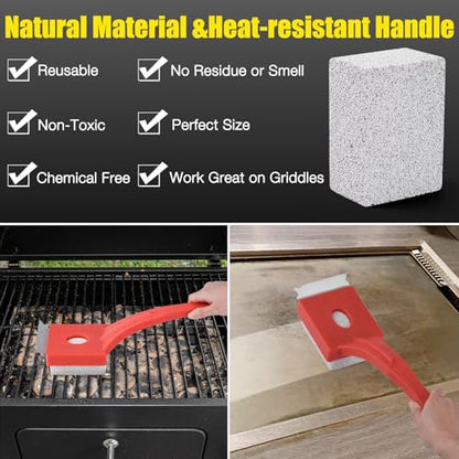 Grill Brush Bristle-Free – Steam Cleaning & Pumice BBQ Grill Cleaner with Replaceable Head – Includes 2 Cleaning Stones + 1 Extra Brush Head – Heavy-Duty Barbecue Scraper,Red - style: Classic Red with 2 Stone 1 Brush Head