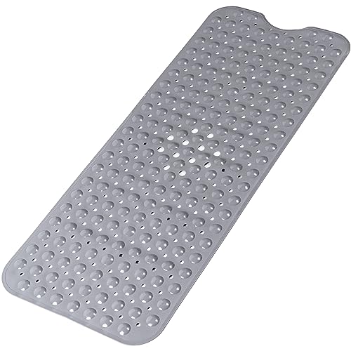 Large Non Slip Bathtub Mat, Extra Long Bath Mat for Tub, 40 x 16 Inch, Machine Washable Shower Mats with Suction Cups and Drain Holes, Bath Tub Mats for Bathroom Non Slip, Grey - color: Grey, size: 40" x 16" (Rectangular)