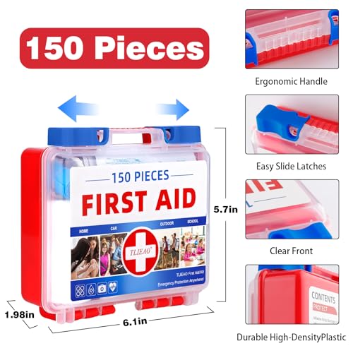 Mini First Aid Kit - 150 Pieces Emergency Medical Kit for Home, Car, Travel, Camping, Truck, Hiking, Sports, Office, Vehicle & Outdoor Emergencies - color: Red
