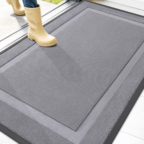 OLANLY Front Door Mat Indoor Outdoor Entrance, Waterproof All-Season, All-Weather Doormat, Sturdy Natural Rubber, Low Profile, Easy Clean Patio Porch Entryway Mat, 47x32, Classic Gray - color: Classic Gray, size: 47" x 32"
