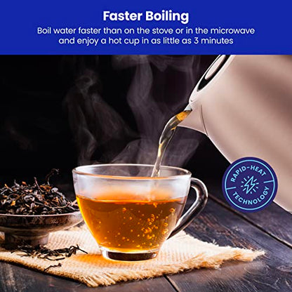 Chefman Electric Tea Kettle, 1.8 Liter Hot Water Electric Kettle Temperature Control Water Boiler with 5 Presets, Tri-Colored LED Lights, Keep Warm, Automatic Shutoff, Rose - color: Rose, style: Stainless Steel