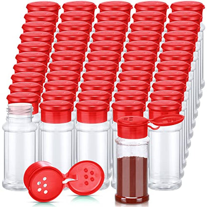Amyhill 100 Pcs Plastic Spice Bottles Spice Jars Seasoning Jars Shaker Plastic Jars 3.3 Oz/ 100ml Seasoning Shaker with Shaker Lids(Red Lid) - color: Red Lid