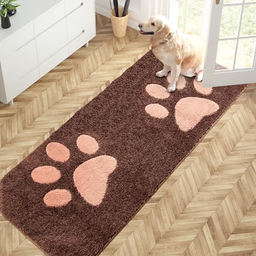 PURRUGS Dirt Trapping Door Mat 32" x 70", Non-Skid/Slip Machine Washable Microfiber Entryway Rug, Dog Doormat, Super Absorbent Welcome Mat for Muddy Wet Shoes and Paws, Brown - color: Brown, size: 32" X 70"