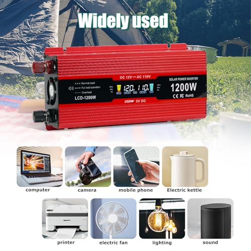 nomal Car Power Inverter 1200W , DC 12v to 110v AC Converter with LCD Display and AC Outlets 12 Volt Inverter for Truck RV Car