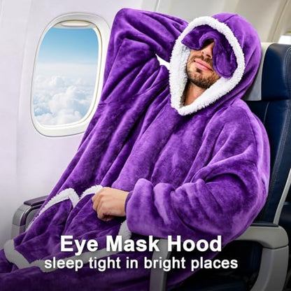 IFNOW Wearable Blanket Hoodie, Oversized Sherpa Fleece Hooded Sweatshirt with Eye Mask, Cozy and Giant Blanket Hoodie with Sleeves Extra Long for Adults Men Women, Purple - color: Purple, size: Adult