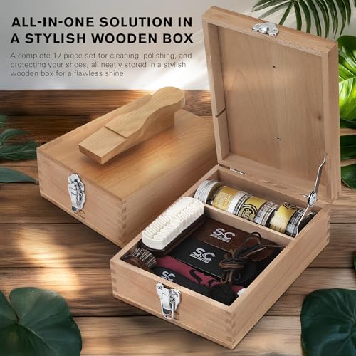 Stone and Clark Original Shoe Polish & Care Kit - Leather Shoe Shine Kit for Men & Women - style: Wooden Box