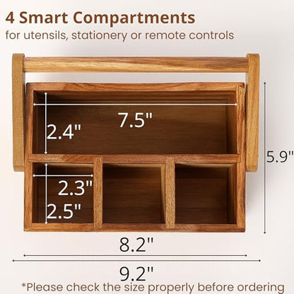 Utensil Caddy for Parties - Acacia Wood Silverware Caddy for Party Kitchen Countertop - Utensil Holder for Party Kitchen Counter - Cutlery Flatware Caddy Silverware Holder for Countertop Organizer