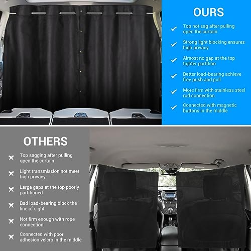 XCBYT Car Privcay Curtains - Car Camping Divider Curtains with Stainless Steel Adjustable Length Crossbar Window Shades for Van SUV Pickup Truck Travel Nap Camping - color: Divider(Large Suede, 70.8")