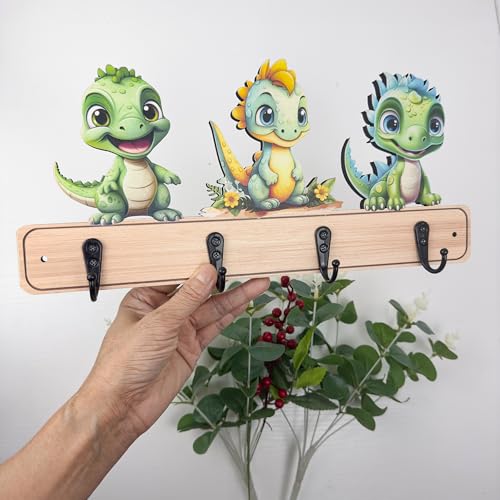 Dog Leash Holder for Wall Mount, Farmhouse Wooden Dog Claw Hooks, Paws Key Rack Accessories for Rustic Home Decor (Dinosaur) - size: dinosaur