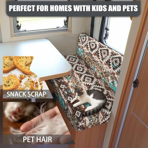 RV Sofa Covers - Aztec Leopard Stretch Camper Slipcovers for Dinette Booth & Chair (Anti-Pet Hair Furniture Protector) - color: Aztec Leopard