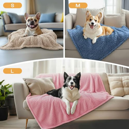 Luciphia 1 Pack 3 Calming Dog Blanket Fluffy Premium Fleece Pet Blankets Soft Sherpa Throw for Dogs Puppy Cat Beige/Pink/HazeBlue Medium (30" x20") - color: Beige/Pink/Hazeblue, size: Medium (Pack of 3)