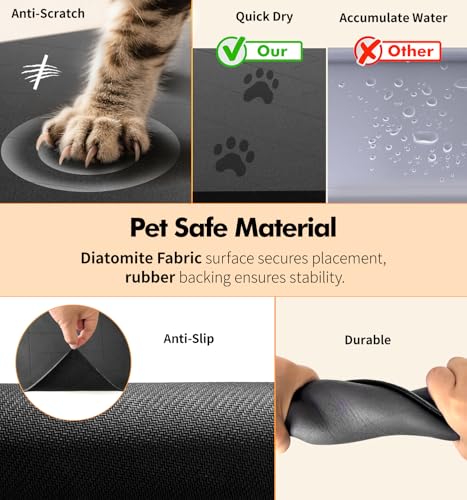 Pet Food Mat Absorbent Cat Food Mat Dog Mat for Food and Water Quick Dry No Stains Dog Feeding Mat Placemat for Messy Drinkers Cat Food Mats for Indoor Cats Bowl Mats Pet Supplies 12"X20" Grey