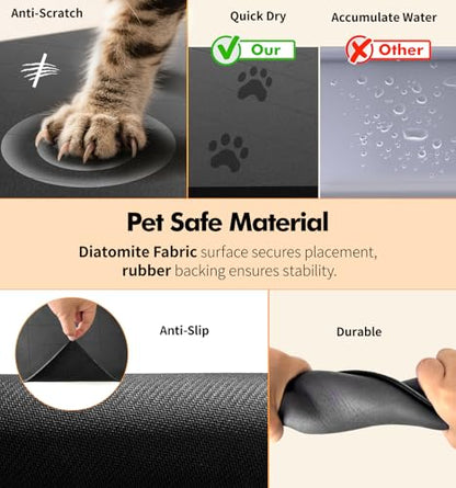 Pet Food Mat Absorbent Cat Food Mat Dog Mat for Food and Water Quick Dry No Stains Dog Feeding Mat Placemat for Messy Drinkers Cat Food Mats for Indoor Cats Bowl Mats Pet Supplies 12"X20" Grey