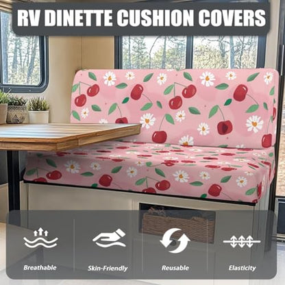 NDISTIN Pink Cheery Camper Couch Cushion Covers Dinette 2Pcs Stretch Sofa Furniture Protector for Travel Trailer Couch Include 1 Bench Cover & 1 Backrest Cover Booth Seats Replacement - color: Pink Cheery