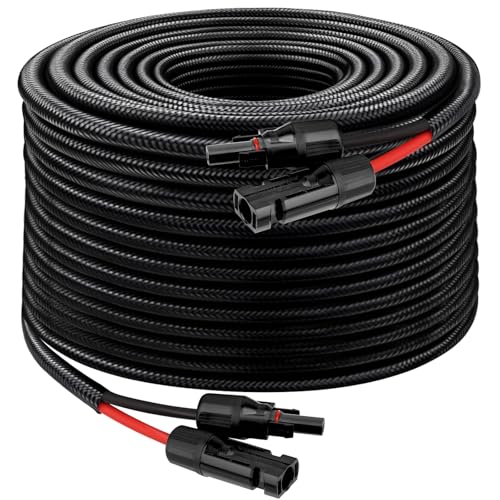 XRDS -RF Solar Panel Cable 100FT, 10AWG Solar Extension Cable with Male & Female Solar Connectors, Flame-Retardant Protective Sleeving Solar Cable, Weatherproof PV Wire for Solar Panel Connection - size: 10AWG 100FT