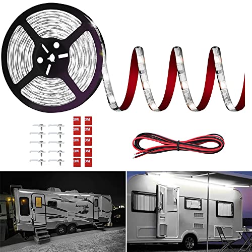 RV Awning Led Lights,12V 20FT Camper Awning Lights for Camper Motorhome Travel Trailer Concession Stands Food Trucks, Waterproof RV Exterior Underglow Light Strip for Party BBQ - color: White