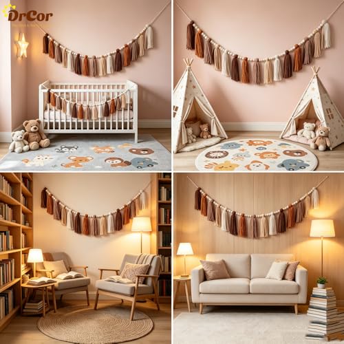 DrCor Boho Terracotta Rainbow Brown Tassel Garland – Classroom Decor for Teachers, Bulletin Board Decorations, Back to School Wall Hanging for Nursery, Kids Room, Baby Shower & Party Decor