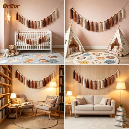 DrCor Boho Terracotta Rainbow Brown Tassel Garland – Classroom Decor for Teachers, Bulletin Board Decorations, Back to School Wall Hanging for Nursery, Kids Room, Baby Shower & Party Decor