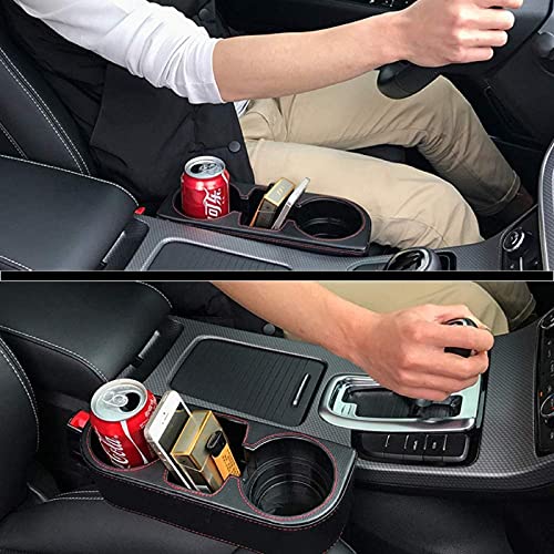 Car Cup Holder, Auto Front Seat Cup Holder, PU Leather Cover Cup Drink Holder, Car Seat Gap Filler Organizer, Side Cup Holder for Car Coin Bucket, Cell Mobile Phone Holder, Black - color: Black