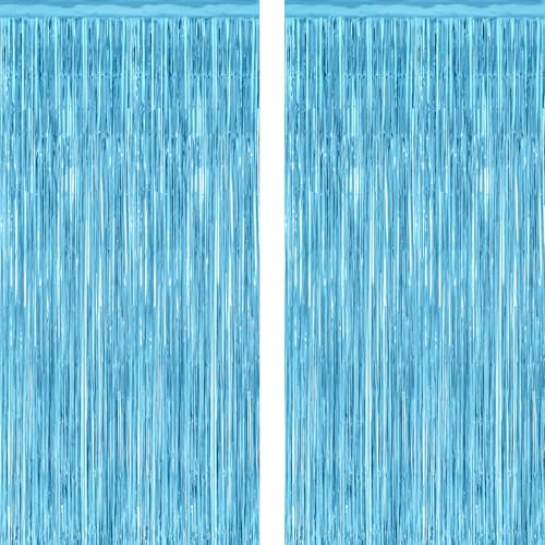 2 Pack Backdrop Curtains, 3.28 Feet x 7.05 Feet Sky Blue Tinsel Backdrop, Metallic Fringe Curtains Foil Tinsel Party Streamer, Winter Backdrop Happy Birthday Party Supplies - color: Sky blue, size: 2 PCS