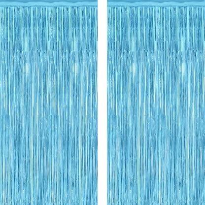 2 Pack Backdrop Curtains, 3.28 Feet x 7.05 Feet Sky Blue Tinsel Backdrop, Metallic Fringe Curtains Foil Tinsel Party Streamer, Winter Backdrop Happy Birthday Party Supplies - color: Sky blue, size: 2 PCS