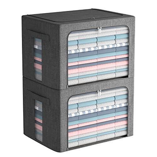 FHSQX 2 Pack Clear Window Storage Bins Large Foldable Fabric Storage Bins Boxes for Clothes Stackable Organizer Set with Carrying Handles19.7X 15.7X 12.6 Inches - color: Gray, size: 19.7x 15.7x 12.6 Inch