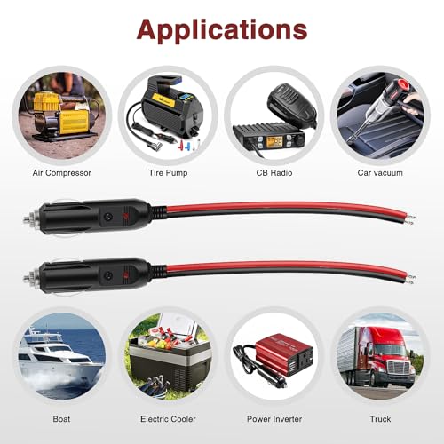 Nilight 10028W 2 Pack Cigarette Lighter Male Plug with Leads 10Amp Fuse with LED Light Car Replacement Cigar Male Socket Plug Extension Cable - color: 2 Pack Male Plug