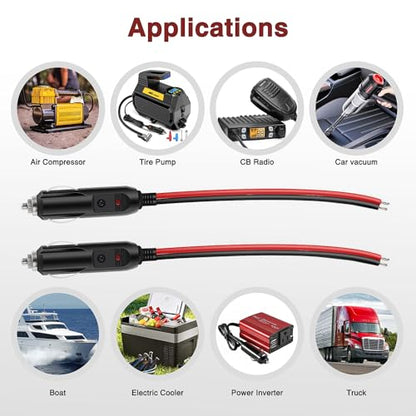 Nilight 10028W 2 Pack Cigarette Lighter Male Plug with Leads 10Amp Fuse with LED Light Car Replacement Cigar Male Socket Plug Extension Cable - color: 2 Pack Male Plug