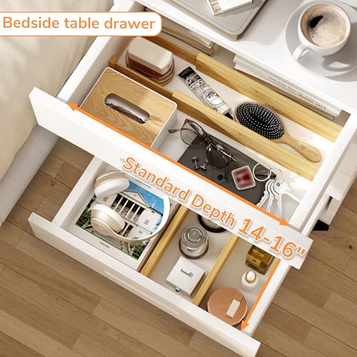 BAMEOS Bamboo Expandable Drawer Dividers – Fits 13.3"–19" Drawers, 2" High, Set of 4 | Spring-Loaded Bamboo Separator for Kitchen Island, Bathroom Vanity & Dresser Drawers - size: 2''H, 13.3''-19''L