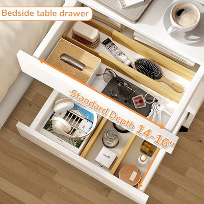 BAMEOS Bamboo Expandable Drawer Dividers – Fits 13.3"–19" Drawers, 2" High, Set of 4 | Spring-Loaded Bamboo Separator for Kitchen Island, Bathroom Vanity & Dresser Drawers - size: 2''H, 13.3''-19''L