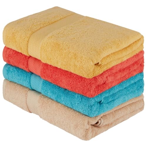 BolBom Towels 4 Pack Medium Bath Towel Set, 27“X54” Inches, 500 GSM 100% Ring Spun Cotton, Lightweight and Highly Absorbent Quick Drying Premium Towels for Hotel, Spa,Bath and Bathroom - color: Turquoise, Brick, Camel, Gold