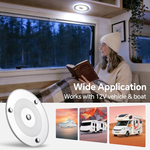 2 Pack 12V LED Ceiling Dome Light 400LM, 4.75" Dimmable Interior Light for RV Boat Camper Van Travel Trailer Truck Sailboat Interior Lighting, Surface Mount & Touch Switch(Cool White) - color: 4.75" Cool White