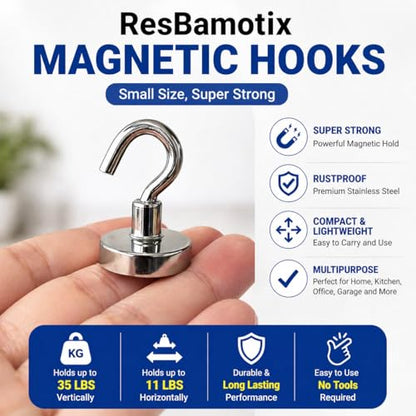 Magnetic Hooks for Cruise Cabins, Strong Neodymium Magnets | Strong Magnetic Hold | No Drill Installation | Cruise Cabin Essential | Includes Adhesive Metal Plates - size: 8 Pack with Metal Plates