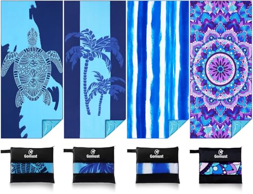 4 Pack Lightweight Thin Beach Towel Oversized 71"x32" Big Extra Large Microfiber Sand Free Towels for Adult Quick Dry Travel Camping Beach Accessories Gift Coconut Tree Sea Turtle Stripe Mandala - color: 4 Pack Coconut Tree Turtle Stripe Mandala